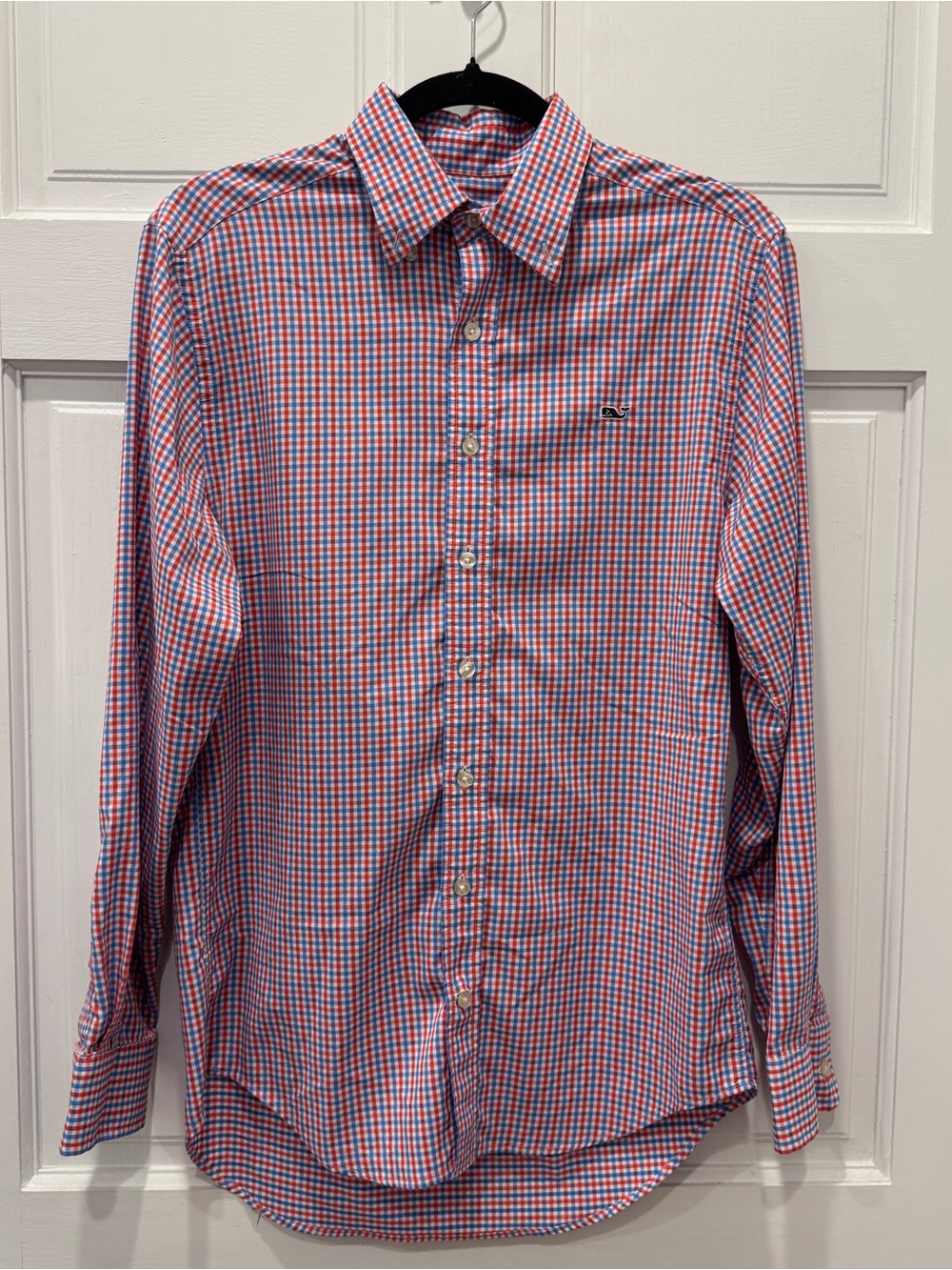 Vineyard Vines Slim Fit Whale Shirt Red Blue Gingham Performance Preppy Small